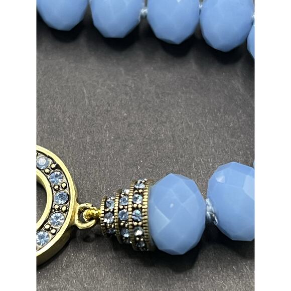 Heidi Daus Faceted Glass Beads Crystal Rhinestone Toggle Bracelet Blue Signed - Picture 5 of 12
